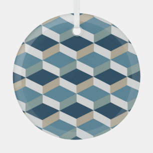 Blue Cubes: Geometric Seamless Pattern Glass Ornament