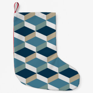 Blue Cubes: Geometric Seamless Pattern Small Christmas Stocking