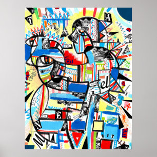 Blue cubism boy poster