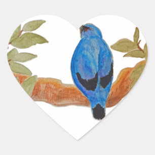 Blue Cuckooshrike Watercolor Bird Heart Sticker