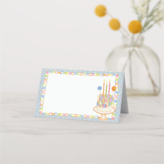 Blue Cue the Confetti Birthday Party Place Card 