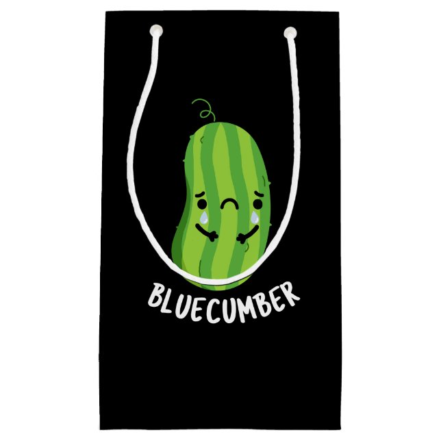 Blue-cumber Funny Sad Veggie Cucumber Pun Dark BG Small Gift Bag (Front)