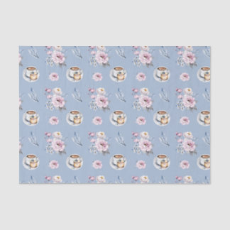 Blue Cup of Tea with Pink Flowers Tissue Paper