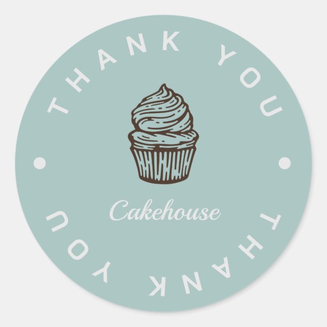 Blue Cupcake Bakery Business Thank You Sticker (Front)