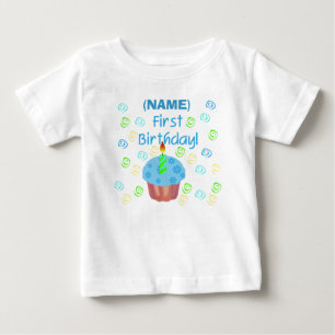 Blue Cupcake First Birthday Customizable Baby T-Shirt