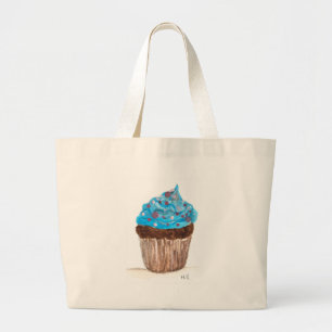 Blue cupcake party food dessert sweet bridal large tote bag