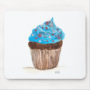 Blue cupcake party food mouse pad