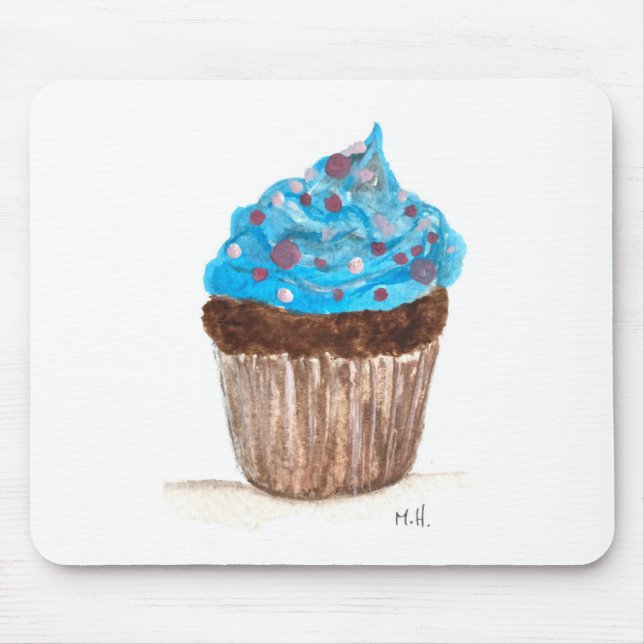 Blue cupcake party food mouse pad (Front)