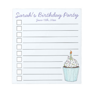 Blue Cupcake Personalized Birthday Party Favour Notepad