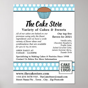 Blue Cupcake & Polka Dot, Cake Store Advertising Poster