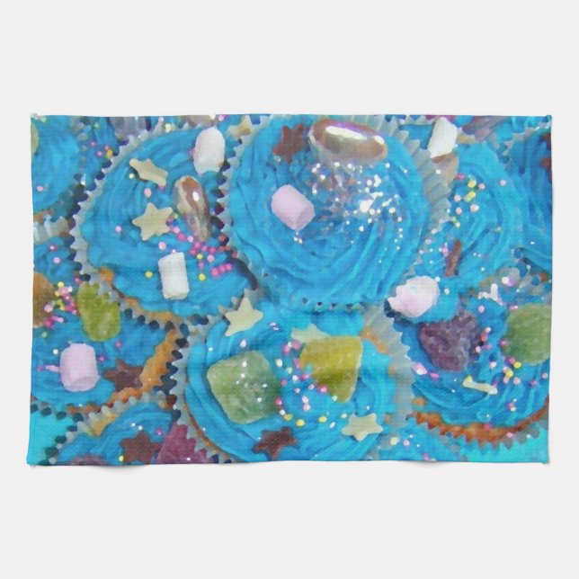 Blue Cupcakes kitchen towel (Horizontal)