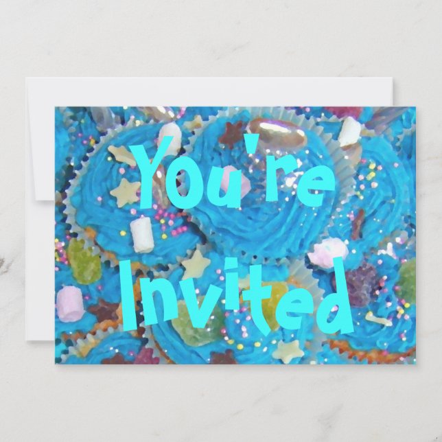Blue Cupcakes 'You're Invited'  invitation (Front)