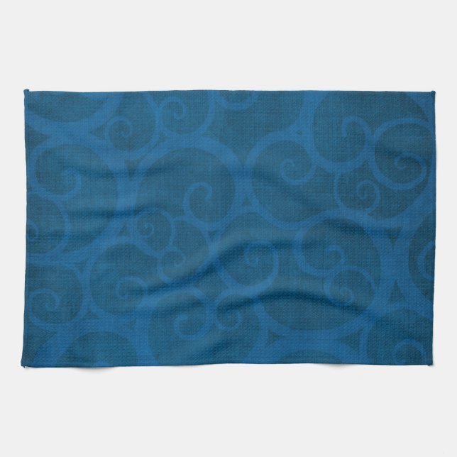 Blue curls lines kitchen towel (Horizontal)