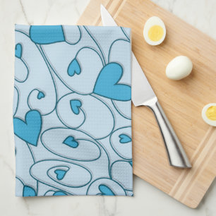 Blue curly hearts kitchen towel
