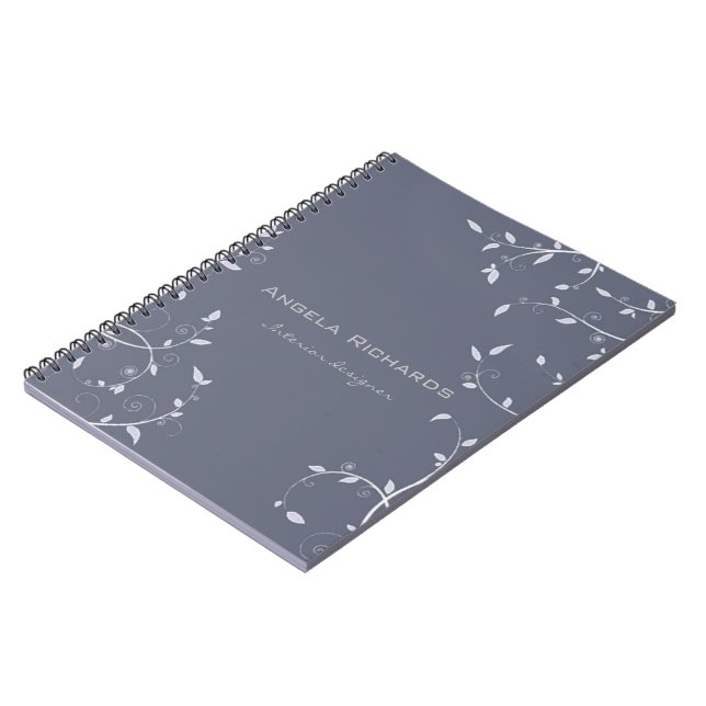 Blue curly leaves branches notebook (Left Side)