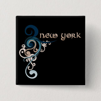 Blue Curly Swirl New York Button Dark
