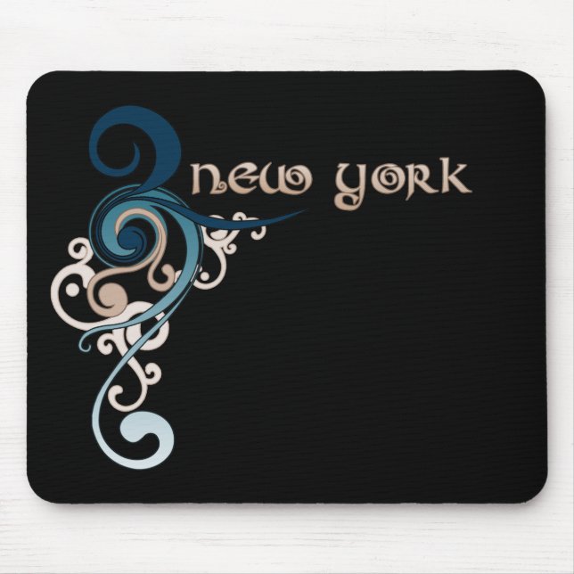 Blue Curly Swirl New York Mousepad Dark (Front)