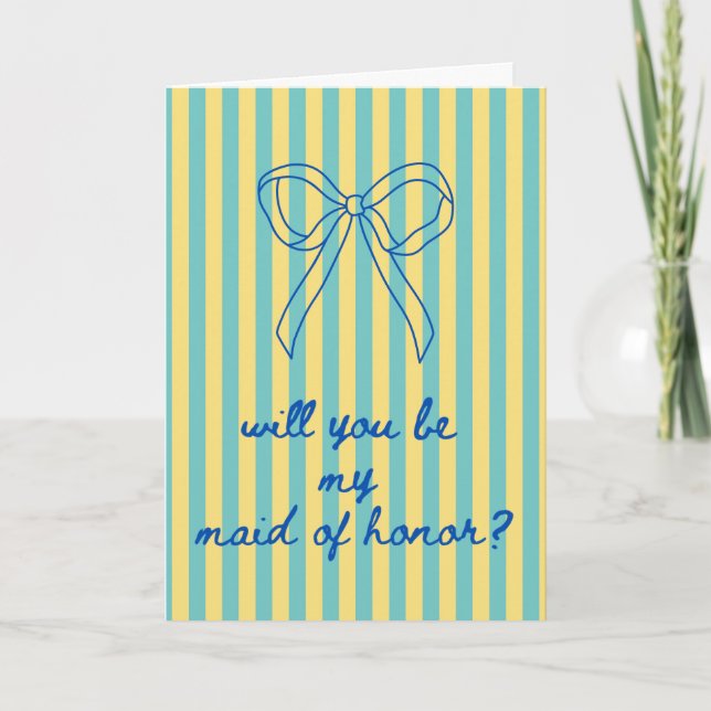 Blue Cursive + Aqua & Yellow Maid of Honor Card (Front)