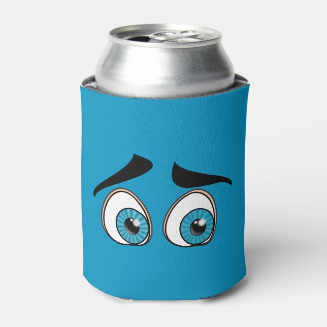 Blue Curuous Eyes Funny Can Cooler - Customizable (Can Front)