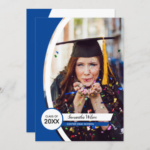 Blue Curved Frame Photo Graduation Invitation