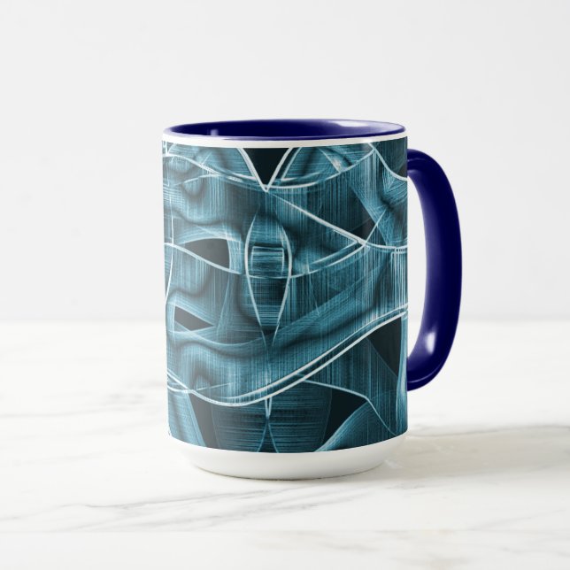 Blue curved overlapping band highlighted by relief mug (Front Right)