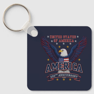 Blue Custom America 250 Business QR Code Square  Keychain