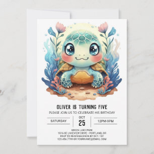 Blue Custom Aquatic Turtle Boy Birthday Invitation