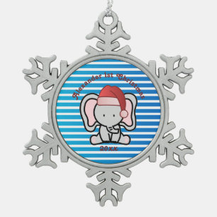 Blue Custom Baby Boy Name First Christmas 2022 Snowflake Pewter Christmas Ornament