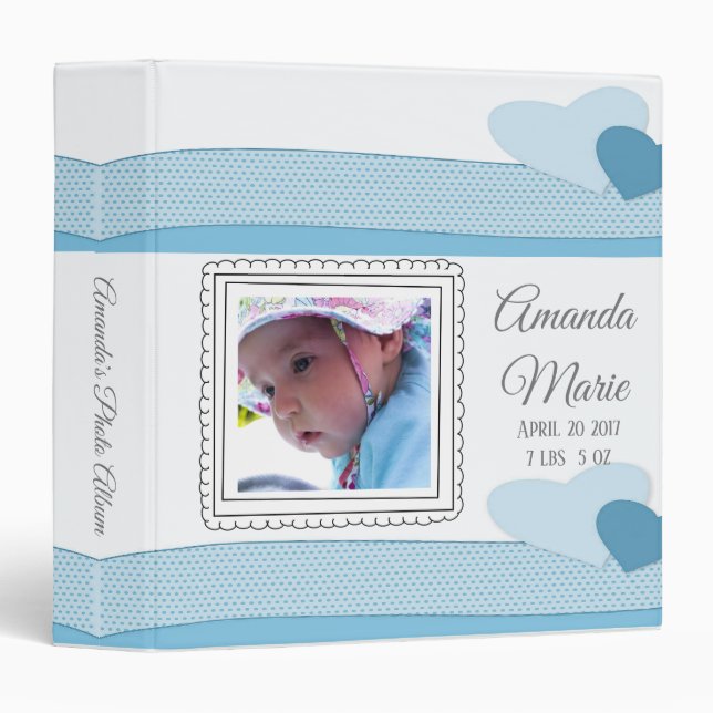 Blue Custom Baby Photo Album Binder (Front/Spine)