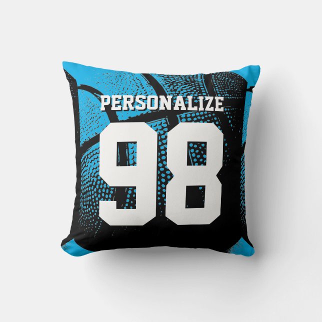 Blue custom basketball jersey number zippered throw pillow (Front)
