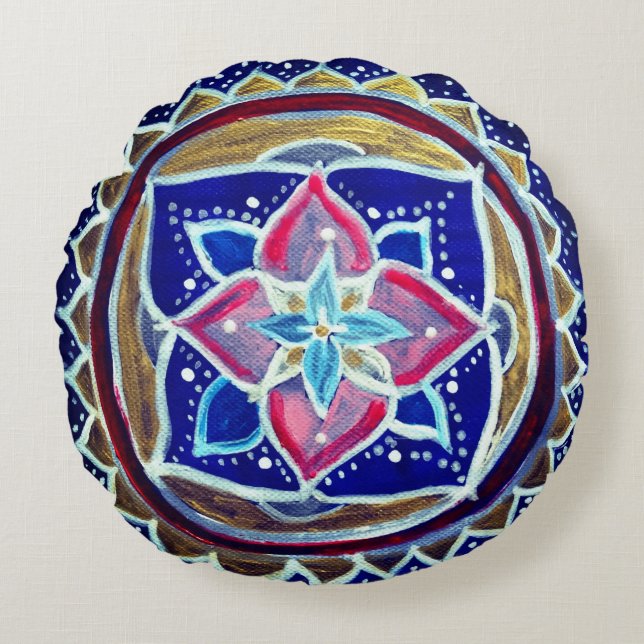 Blue Custom Brushed Polyester Round throw cushion (Front)