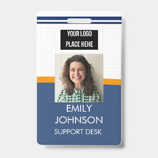 blue Custom Business Logo Employee Photo Badge