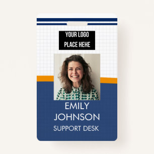blue Custom Business Logo Employee Photo Badge