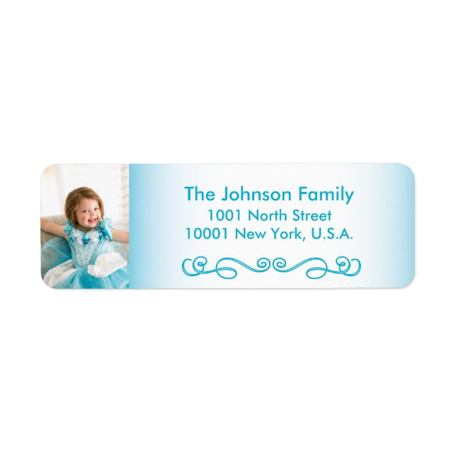 Blue Custom Christmas Photo Return Address Labels (Front)