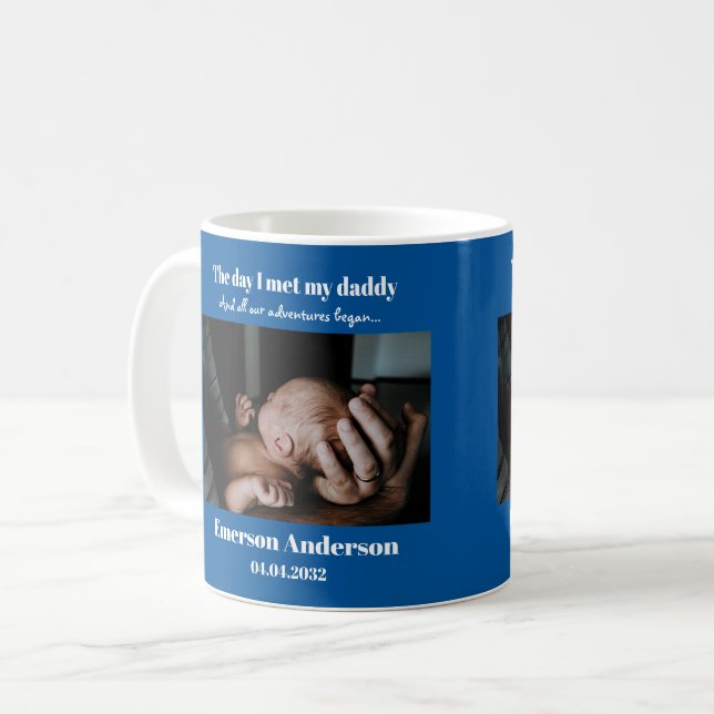 Blue Custom Daddy Photo First Father's Day   Coffee Mug (Front Left)