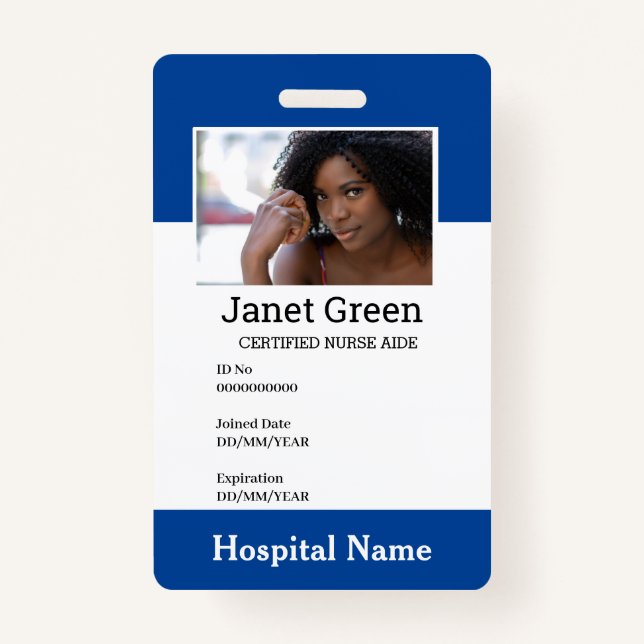 Blue Custom Employee Nurse Doctor ID Photo Badge (Front)
