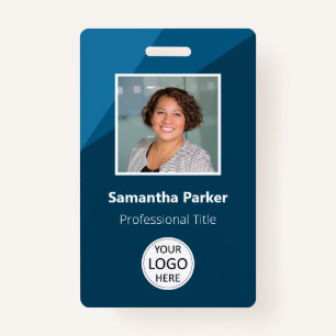 Blue Custom Employee - Photo ID, Logo, Bar Code Badge