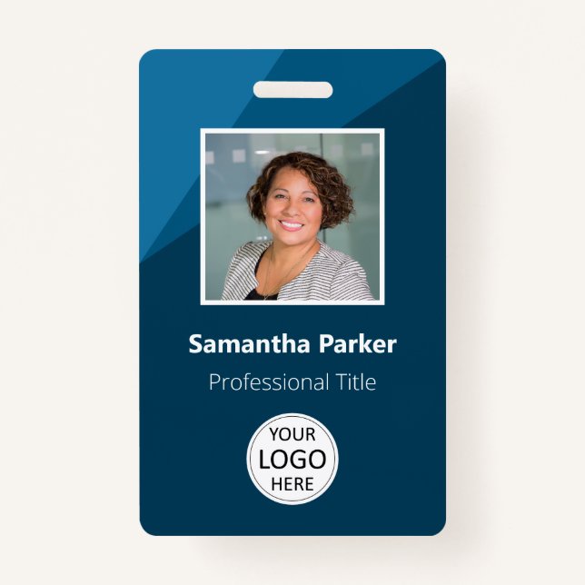 Blue Custom Employee - Photo ID, Logo, Bar Code Badge (Front)