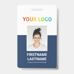 Blue Custom Employee Photo, Inline Logo, Name Badge