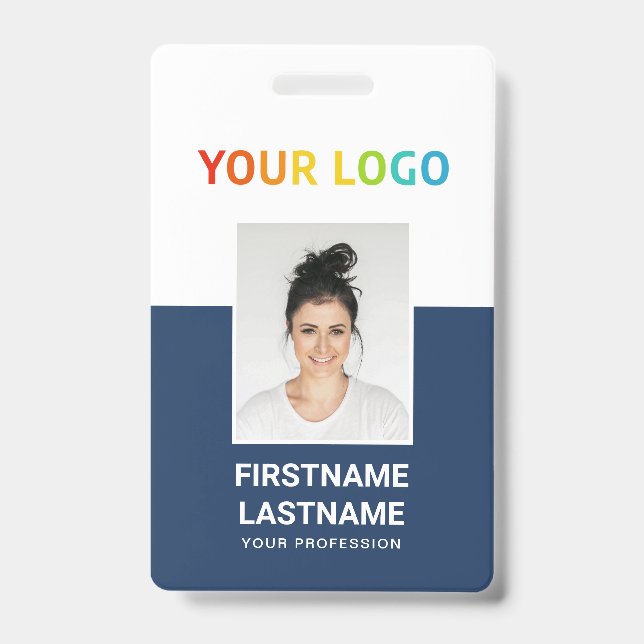 Blue | Custom Employee Photo, Inline Logo, Name Badge (Front)