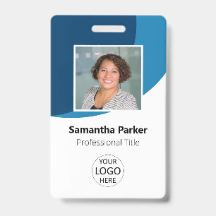 Blue Custom Employee - Photo, Logo, Barcode, Name Badge