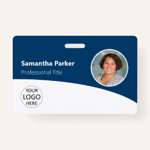 Blue Custom Employee - Photo, Logo, Barcode, Name  Badge