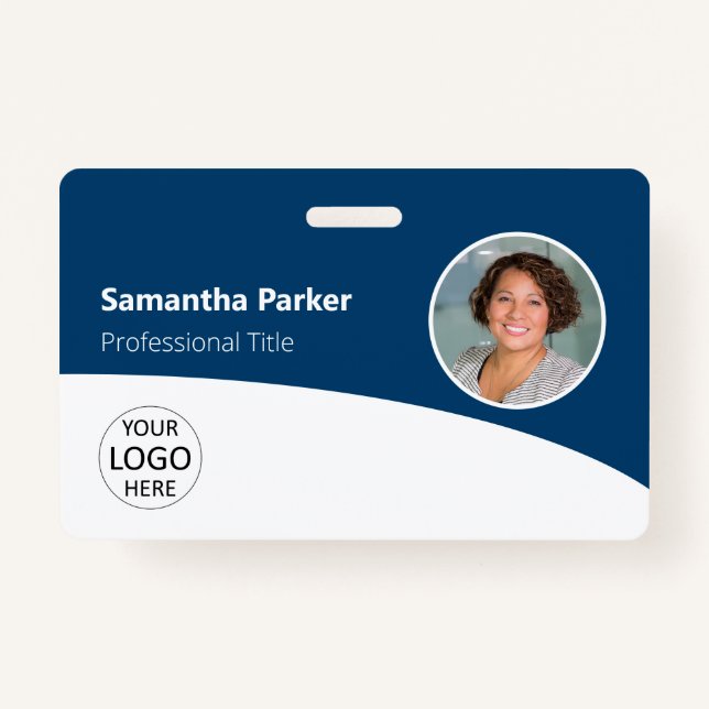 Blue Custom Employee - Photo, Logo, Barcode, Name  Badge (Front)
