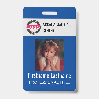 Blue Custom Employee Photo Logo Name Badge