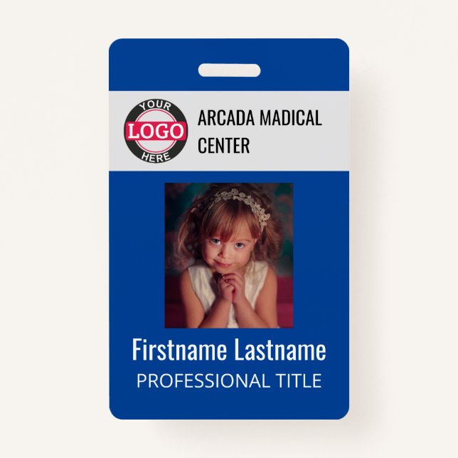 Blue Custom Employee Photo Logo Name Badge (Front)