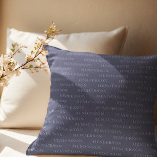 Blue Custom Family Name Pattern Throw Pillow