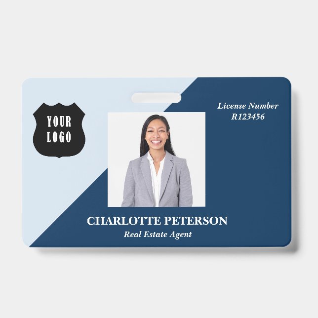Blue Custom Logo Real Estate Realtor Name Badge (Front)