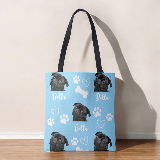 Blue Custom Love Paw Print Dog Lover Pet Photo Tote Bag (Creator Uploaded)