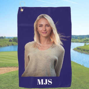 Blue Custom Monogram and Photo Personalized Golf Towel
