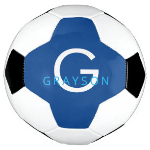 Blue Custom Name and Letter Monogram Printed Soccer Ball